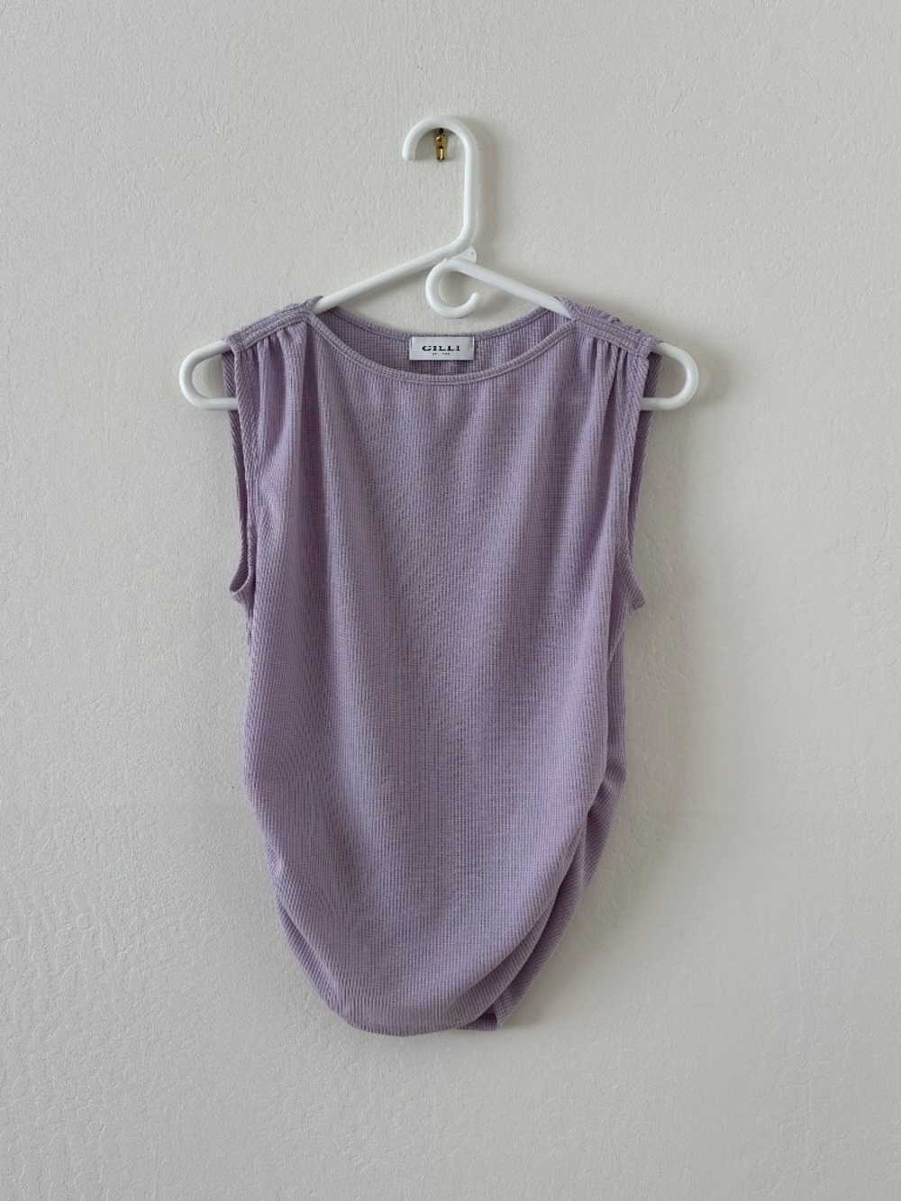 Gilli Lavender Waffle Sleeveless Tee with Ruching sz S - Picture 7 of 8